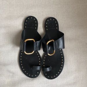 Tory Burch Black & Gold Leather Sandal